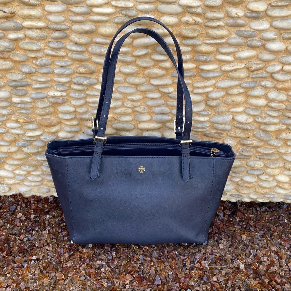 Tory Burch Navy Blue Saffiano Leather Tote Bag